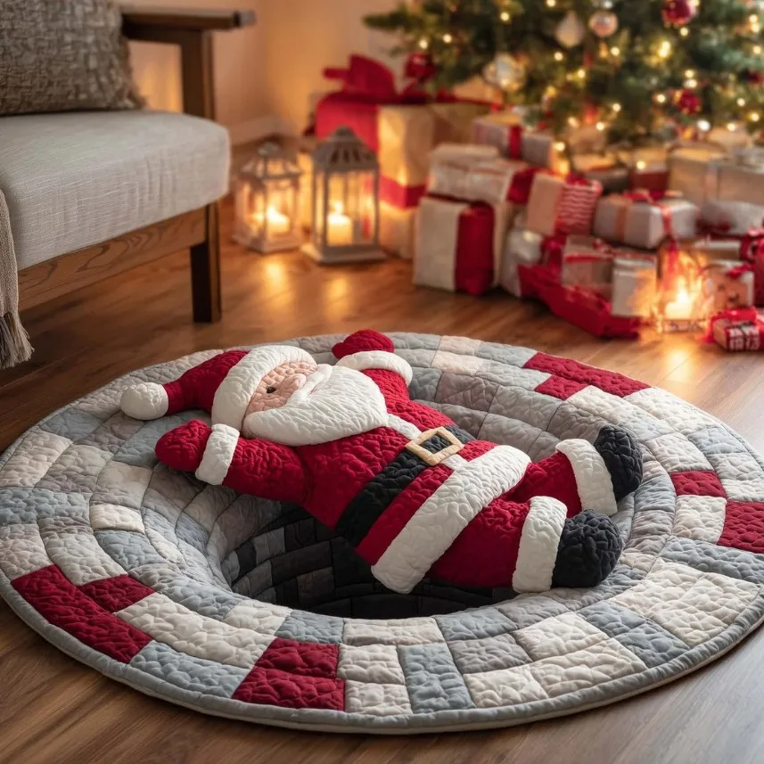 Christmas Round Printed Plush Carpet Nonslip Indoor Outdoor Festival Entrance Floor Mat Excellent Gift Choice Multiple Sizes