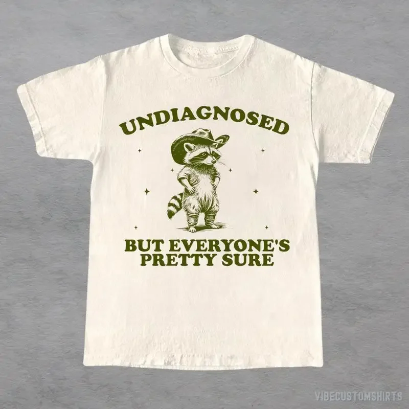 Undiagnosed But Everyone's Pretty Sure T Shirt Vintage Cowboy Raccoon Funny Mental Health Autism Humor