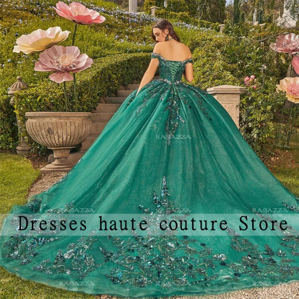 Robe de Rhen tulle vert, robes Quinceanera de luxe, épaules dénudées, perles appliquées, robe Sweet 16, robe de soirée, tout ce que vous voulez, nouveautés, 2023