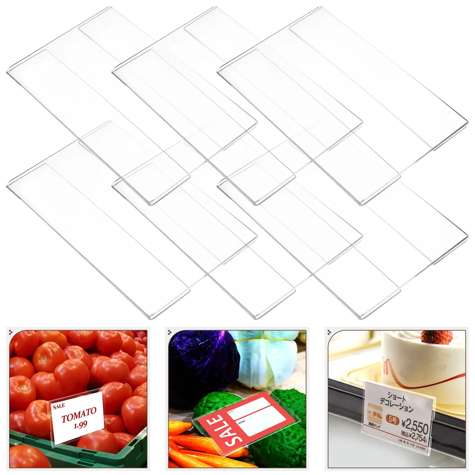

20 Pcs Flat Price Tag Clear Acrylic Holder Label Clips Wire Shelf Basket Labels Tags Holders The Sign Card Stands for Display