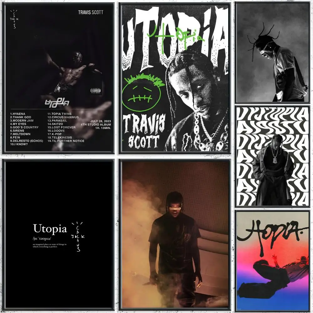Rapero T-Travis S-Scott UTOPIA pintura caligrafía HD lienzo cartel sin arrugas impermeable todo el espacio decoración de pared