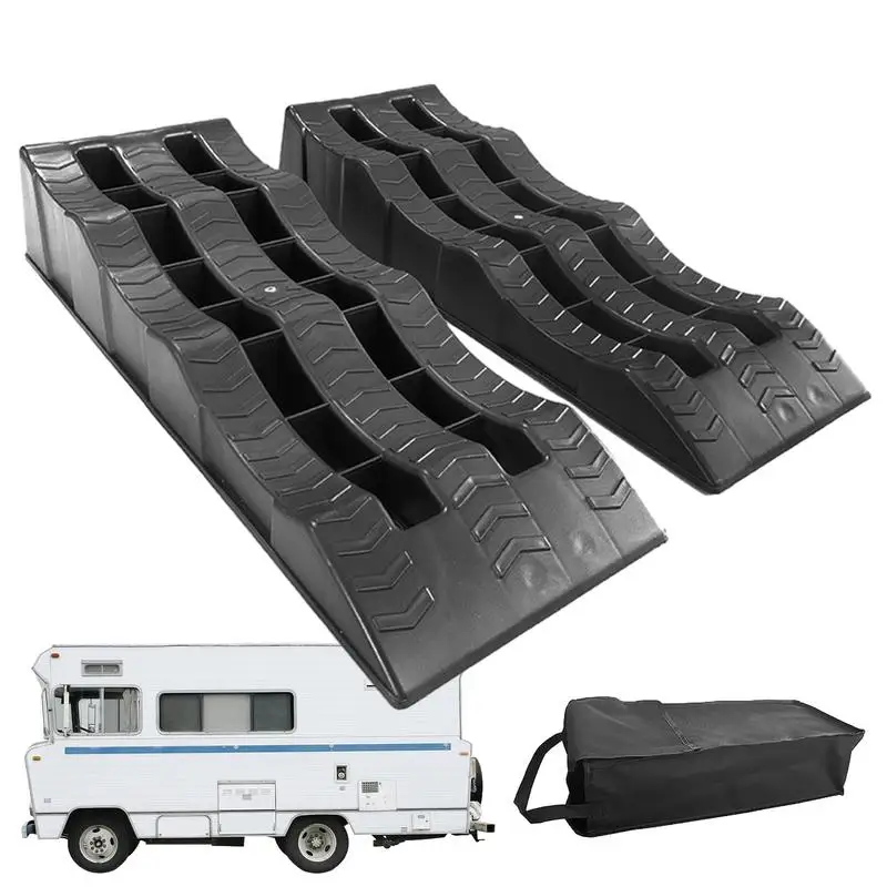 Car Leveling Ramps 2pcs Anti-Slip 3-Step Trailer Leveler Camper Leveling Blocks Uneven Ground Parking Tools Trailer Wheel Chocks