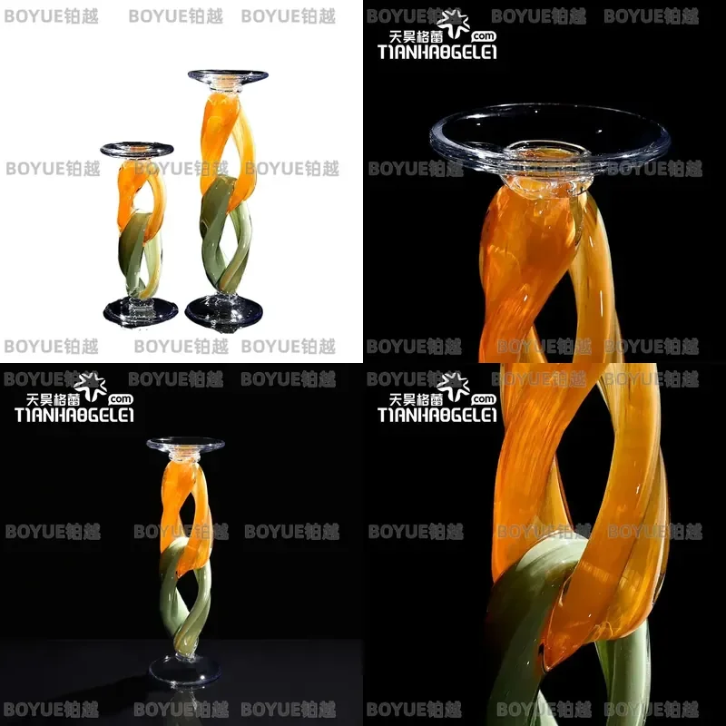 Grey Handmade Two Tone Creative Glass Candle Holder for Hotel Living Room Entrance Western Restaurant Home Decor Centerpiece