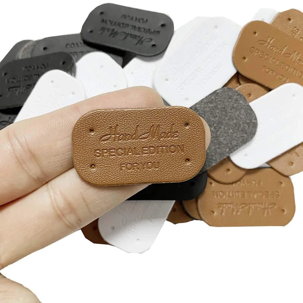 100Pcs Faux Leather Tags for Clothes Handmade Gift Handcraft Faux Leather Labels DIY Sewing Tags Garment Accessories