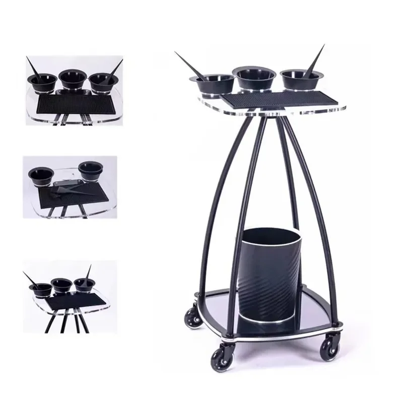 Acrylic Hair Salon Trolley Barber Shop Perm Dyeing Cart Professional Hairdressing Tool Storage Rack With Wheels For Beauty