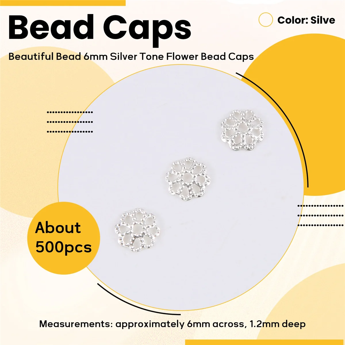 FZFZ 美しいビーズ 6mm シルバートーン フラワービーズキャップ ジュエリー作成用 (約500個)