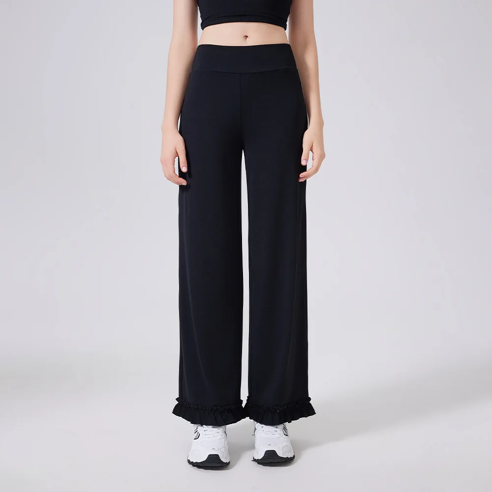 Women's High-Waisted Lace Sports Pants Loose Straight Leg Casual Cloud Feel Slimming Fitness Running Cinched Waist