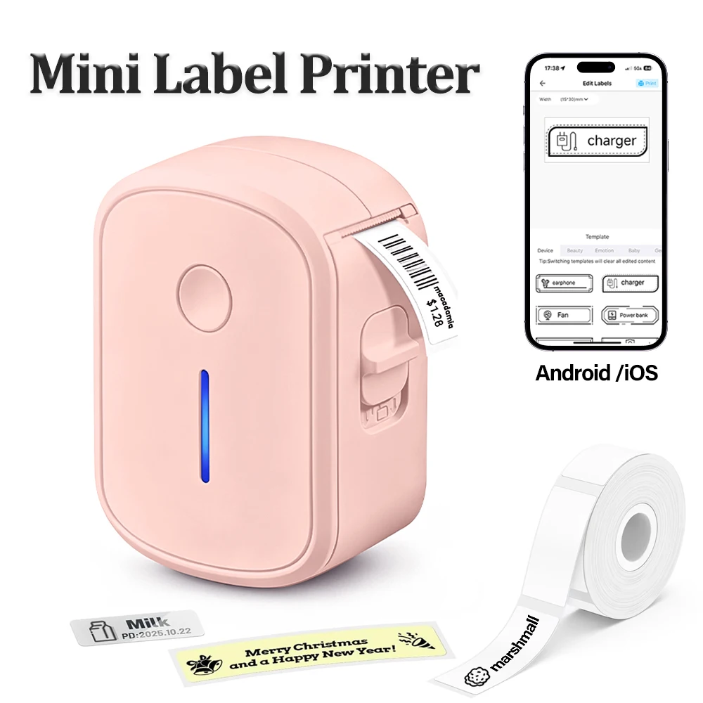 Portable Mini Label Printer Bluetooth Inkless Self-adhesive Labels Thermal Printer Sticker Maker Mini Adhesive Labeling Machine