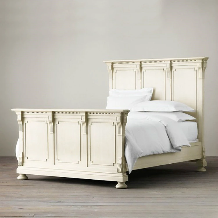 Vecchia camera doppia americana retrò in legno massello inciso con letto in legno da 1,5 * 1,8 metri