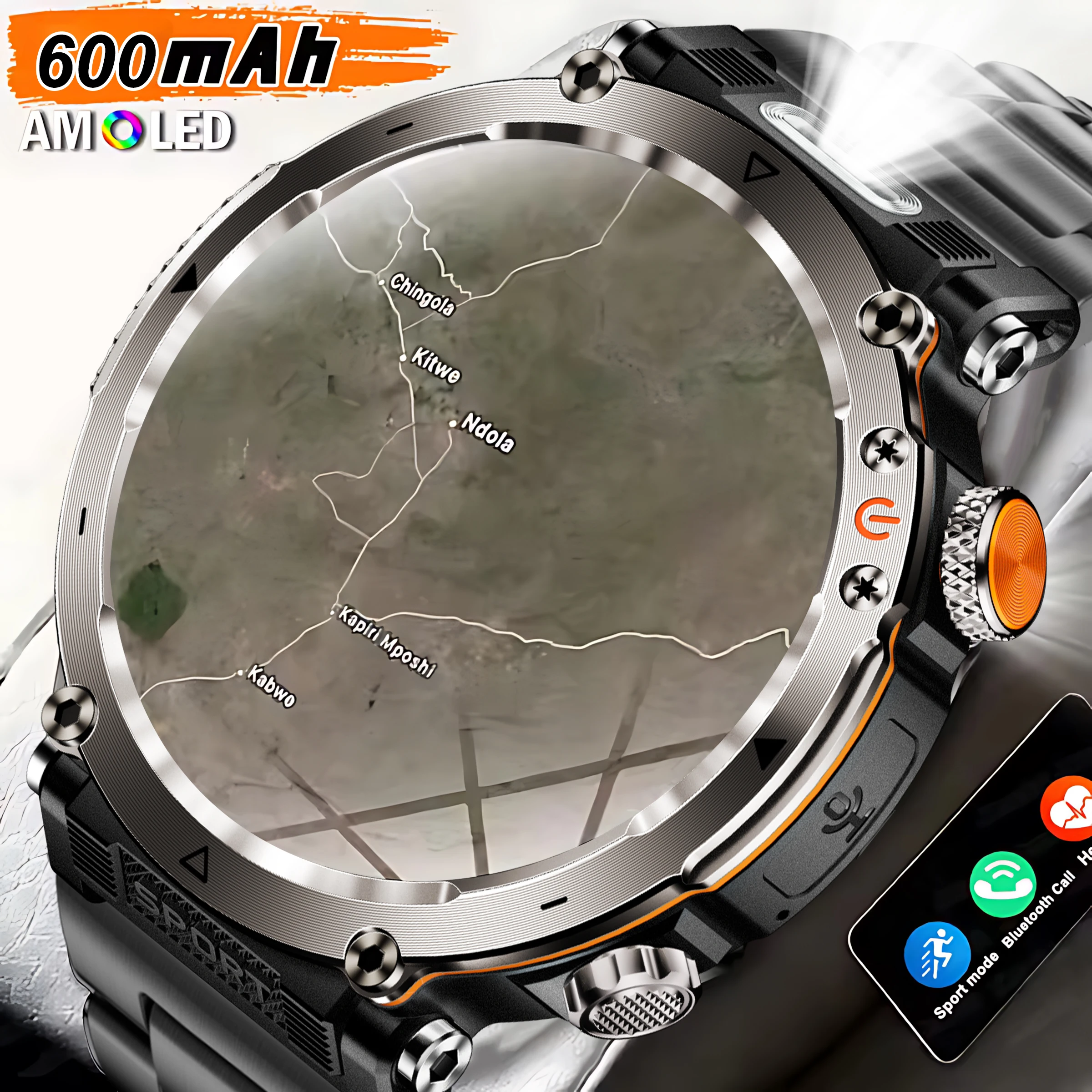 

Компас 5ATM Умные часы для улицы Мужчины 600 мАч Светодиодный фонарик SmartWatch Bluetooth вызов Сердечный ритм IP 68 Спортивные умные часы 2025 Новый