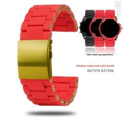 22 24 28 Silicone Rubber covered steel Watchband Black Red watchstrap For Diesel DZ7396 DZ7370 DZ4289 DZ7070 DZ739 DZ7430 DZ4318