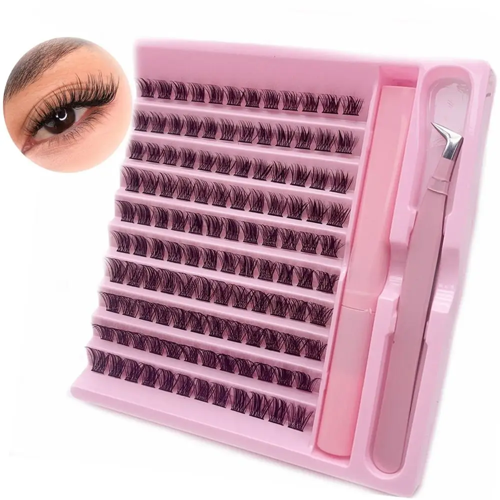 Kit de cílios postiços feitos à mão, comprimento misto, com cola, faça você mesmo, cílios individuais, fofos, auto aplicação, cílios postiços em casa