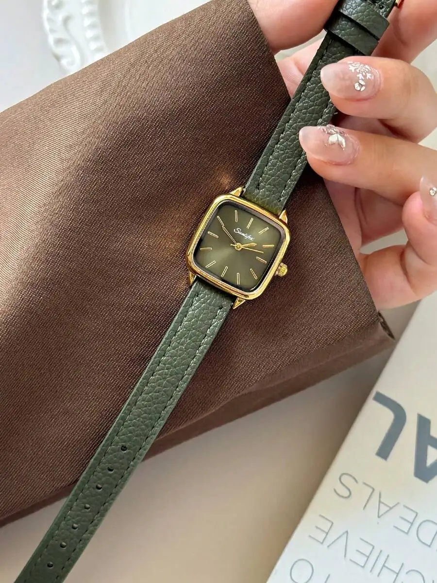 1pc Vintage Fashionable Casual Women's Wrist Watch, Oval Case, PU Strap, Delicate Dial With Rhinestone Decor, Elegant &