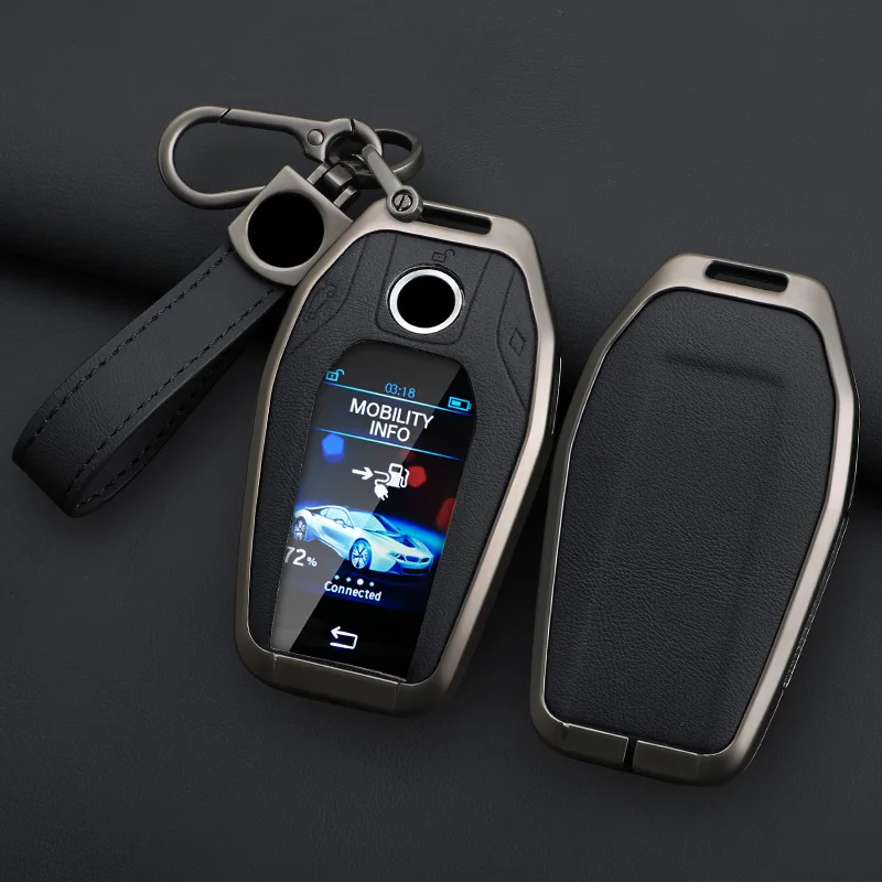 Car LCD Smart Remote Control Key Case For BMW 7 Series 730 740 535L E6 Series X3 X 5 X7 Alloy Leather Protector Holder Keychain
