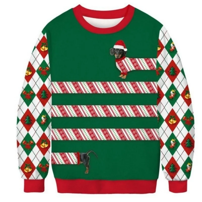 面白いクリスマスパターン男性ラウンドネックスウェットシャツ男性用サンタクロース 3D プリントスウェットシャツトップス秋長袖プルオーバー