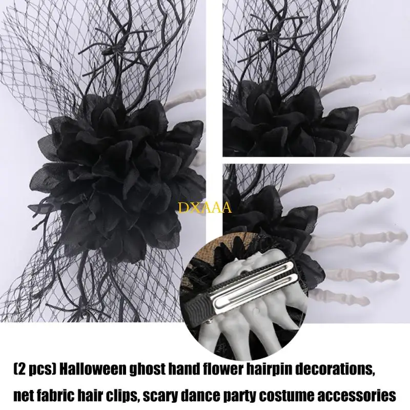 DXAA 2Pc Skulled Hand Hairpin Floral Hair Clip Halloween Costume Accessory Easy Wear