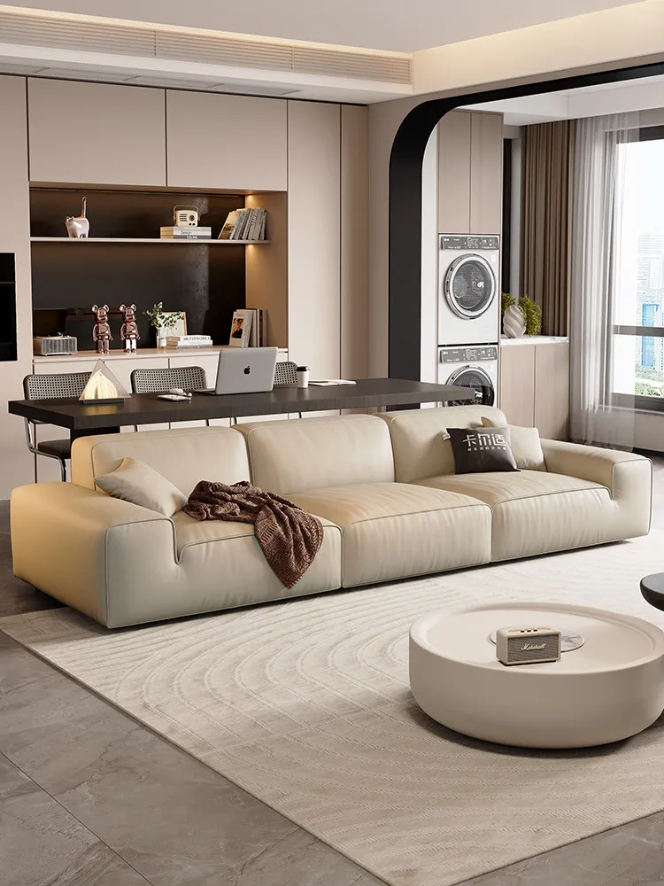 Modular big black cow leather sofa Italian minimalist first layer cowhide light luxury small apartment sofa living