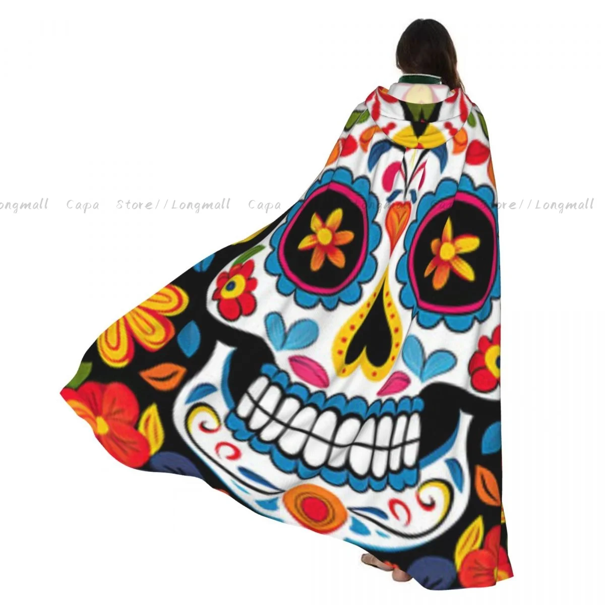 

Накидка вампира для взрослых, халат с капюшоном, День мертвых, череп, плащ на Хэллоуин, полная длина, косплей