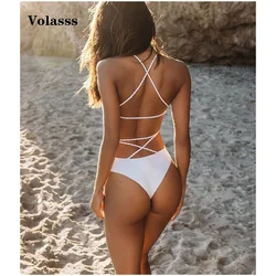 Maillot de bain une pièce blanc à bretelles, sexy, taille haute, pour femmes, vêtements de plage, 2024