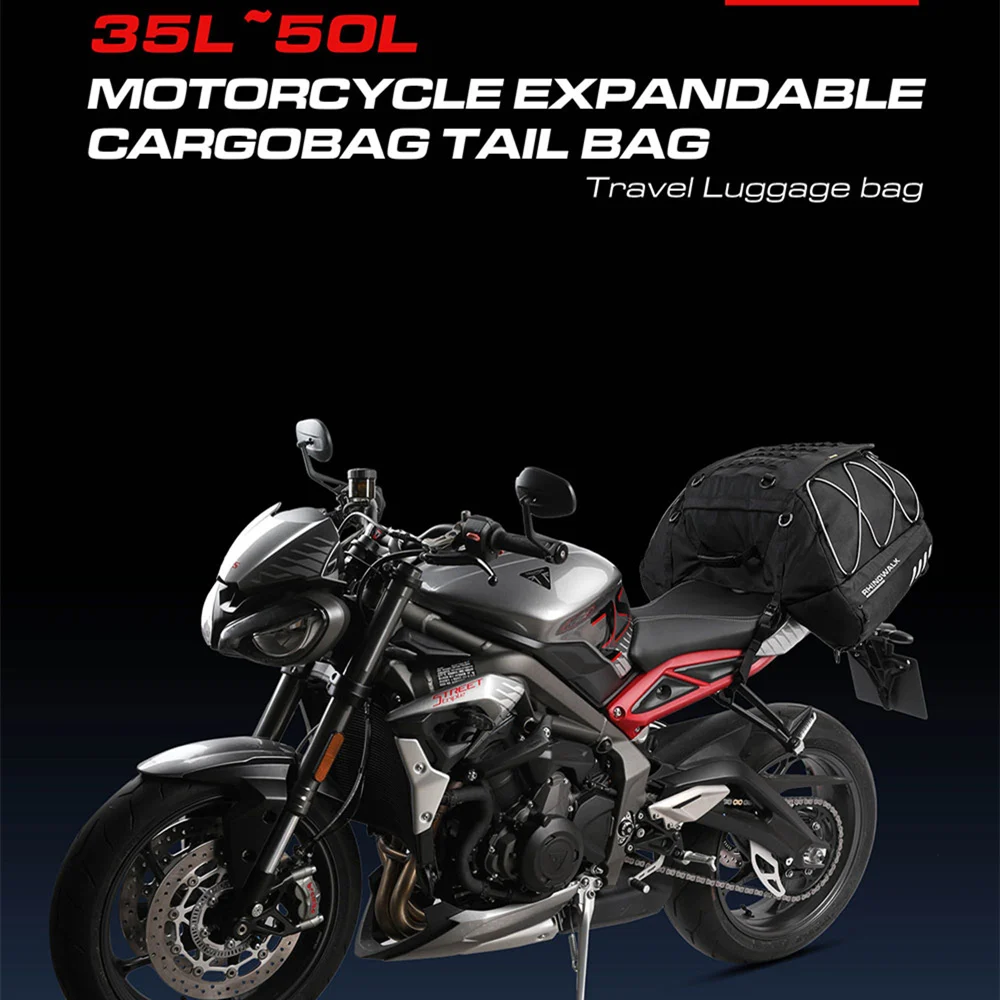 Motorcycle Saddle Bags Motor Expandable Cargo Bag Powersports Rack Bag Trunk Luggage Bag 35L-50L, Black