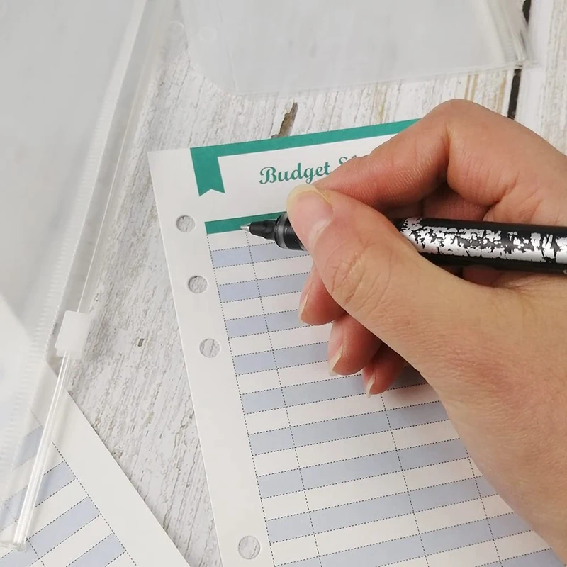 30 Stuks Bindmiddel Zakken Met 12 Stuks Onkosten Budget Vellen, 6 Gaten A6 Bindmiddel Rits Map Zakken Voor 6-Ring notebook Bindmiddel