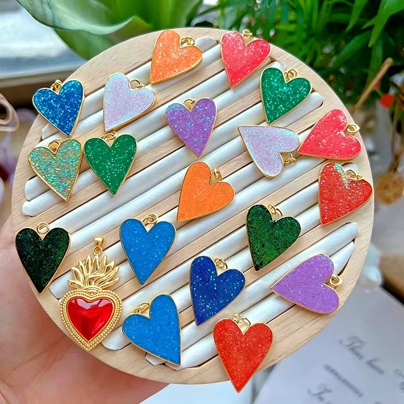 Glittery Powder Pop Colourful Heart Charms Pendant,Fashion Enamel Romantic Love Jewelry Necklace Accessory K10