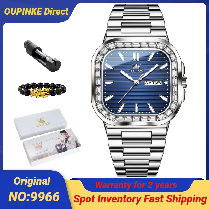 OLEVS 9966 Square Dial Men's Watches Business Dress Date Calendar Luminous Waterproof High Quality Hands Clock Men Wristwatches