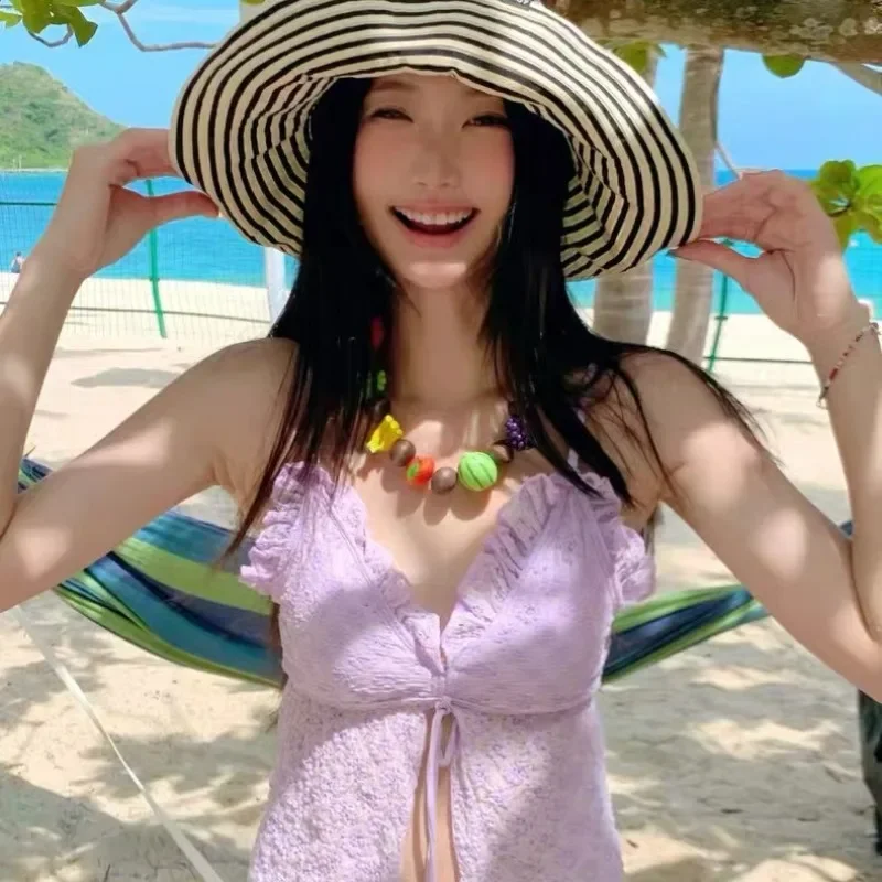 Maillot de bain femmes pur désir Sexy fille chaude fendu Triangle Bikini rassemblement poitrine minceur vacances Style printemps chaud plage maillot de bain