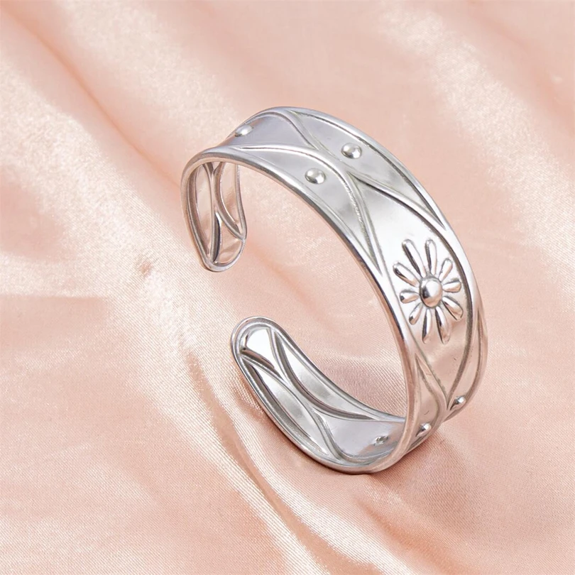 Indian Jewelry Stainless Steel Sun Leaf Wide Bangles For Women Men Accessories Wrist Open Bracelet Bangle Acier Inoxydable Femme