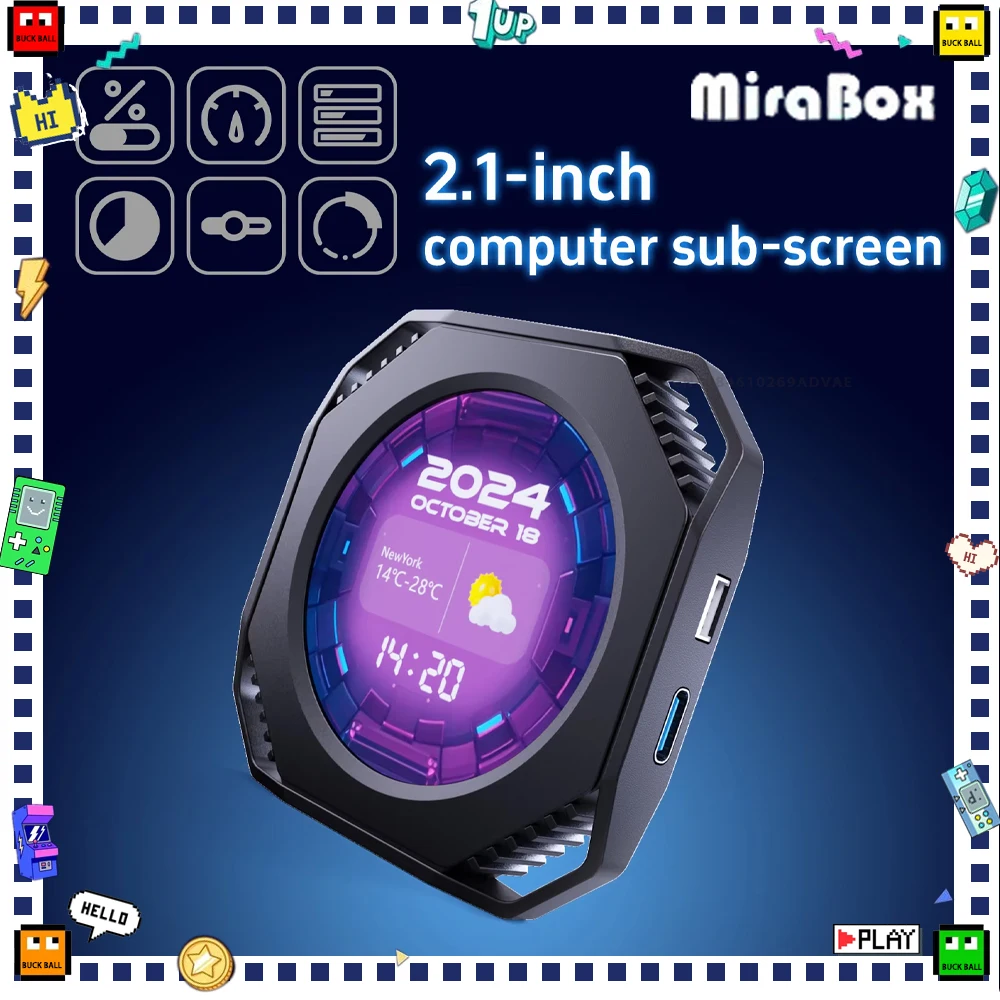 Mirabox DR21 2.1 Inch Secondary Screen Computer CPU GPU RAM HDD Display Custom Multi-Theme USB 480*480 LCD Monitor PC Accessory