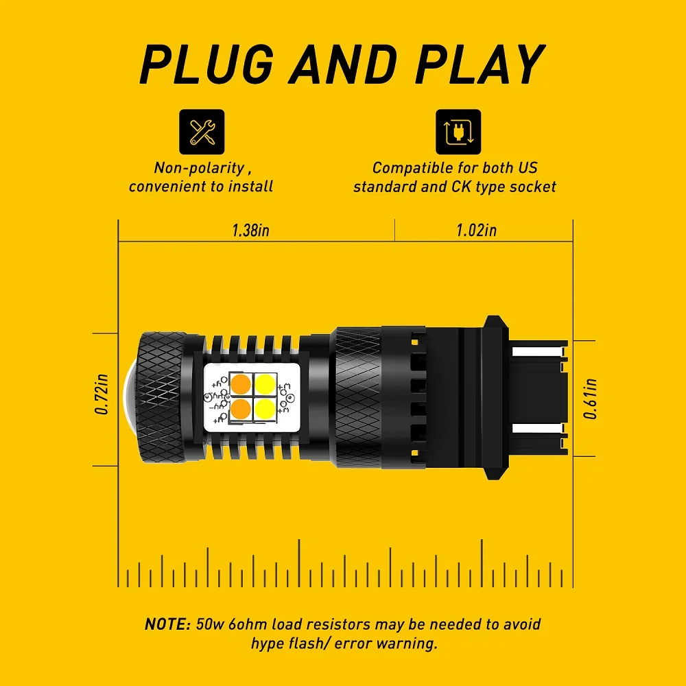 2 Buah AUXITO T25 3157 P27/7W Bohlam LED DRL Warna Ganda Kuning Putih Switchback Lampu Sinyal Belok Lampu Indikator Lampu Otomatis 12V