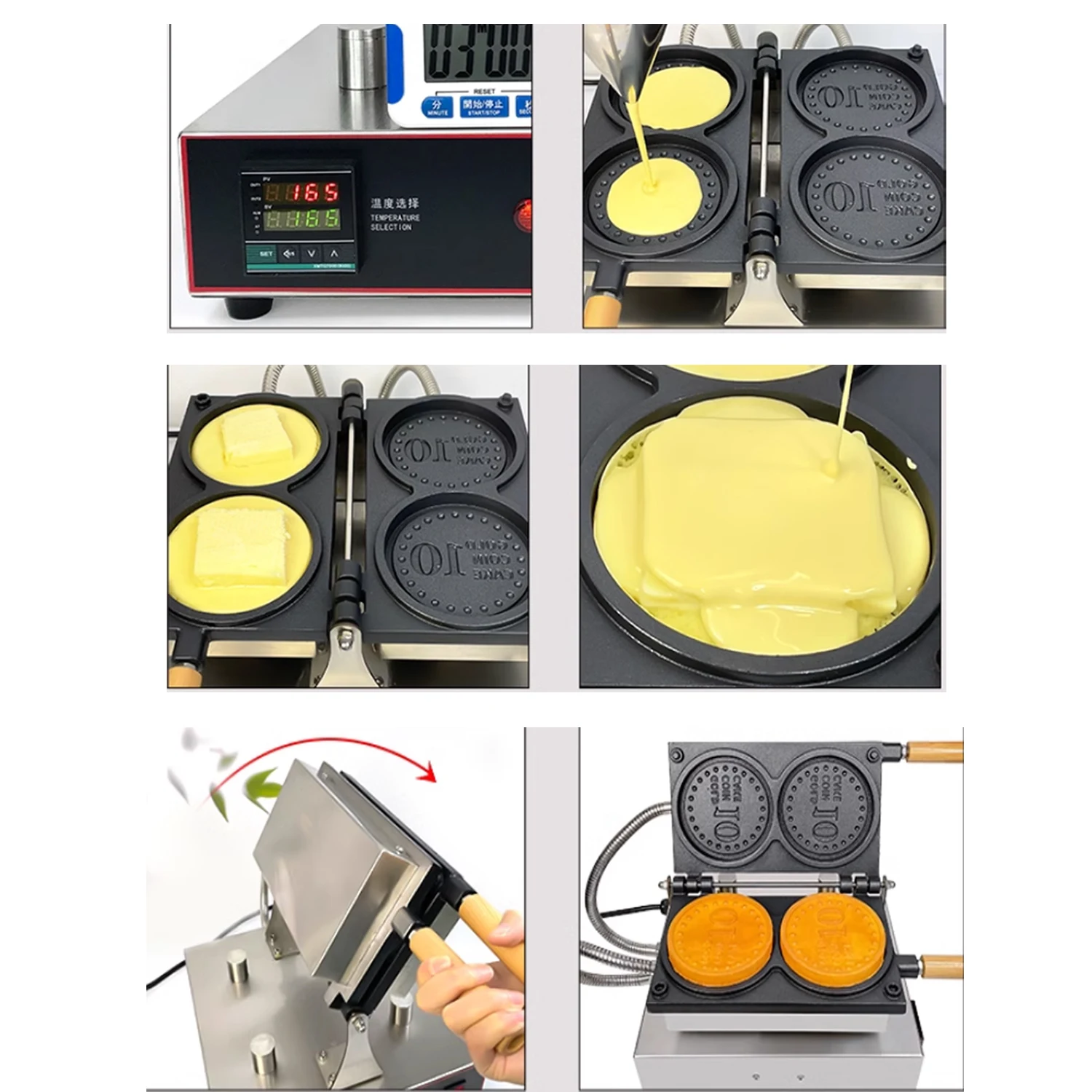 Comercial 2pcs Gold Coin Waffle Machine Queijo Cartoon Coin Scones Waffle Maker à venda