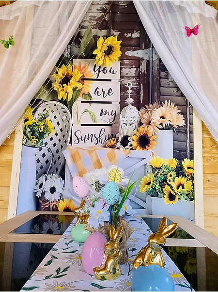 Avezano Photography Background Sunflower Wooden Door Newborn Birthday Portrait Cake Smash Decoration Backdrop Photo Studio Props