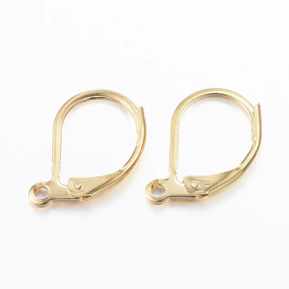 

20pcs 304 Stainless Steel Leverback Earring Findings with Loop Golden 10x15x2mm Hole: 1mm