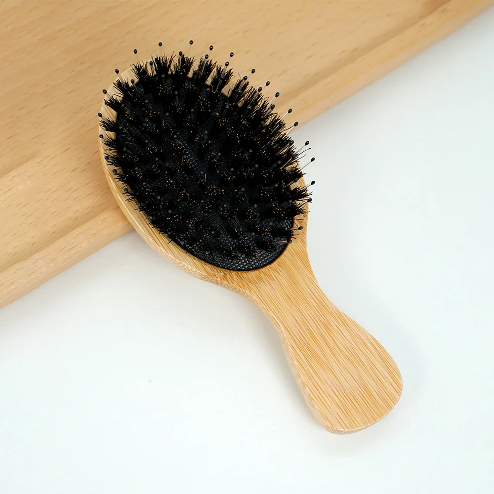 Natural Wooden Portable Detangler Haircomb Oval Air Cushion Bamboo Comb Mane & Nylon Bristle Brush Scalp Massage Combs Hair Tool