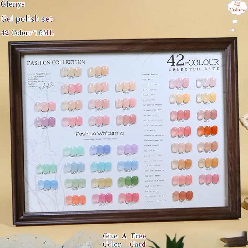 Glenys 42 Color Ice nail polish Gel Fresh Whitening Soaking gel Color Matching Card Factory Direct Nail Varnish Set 15ml