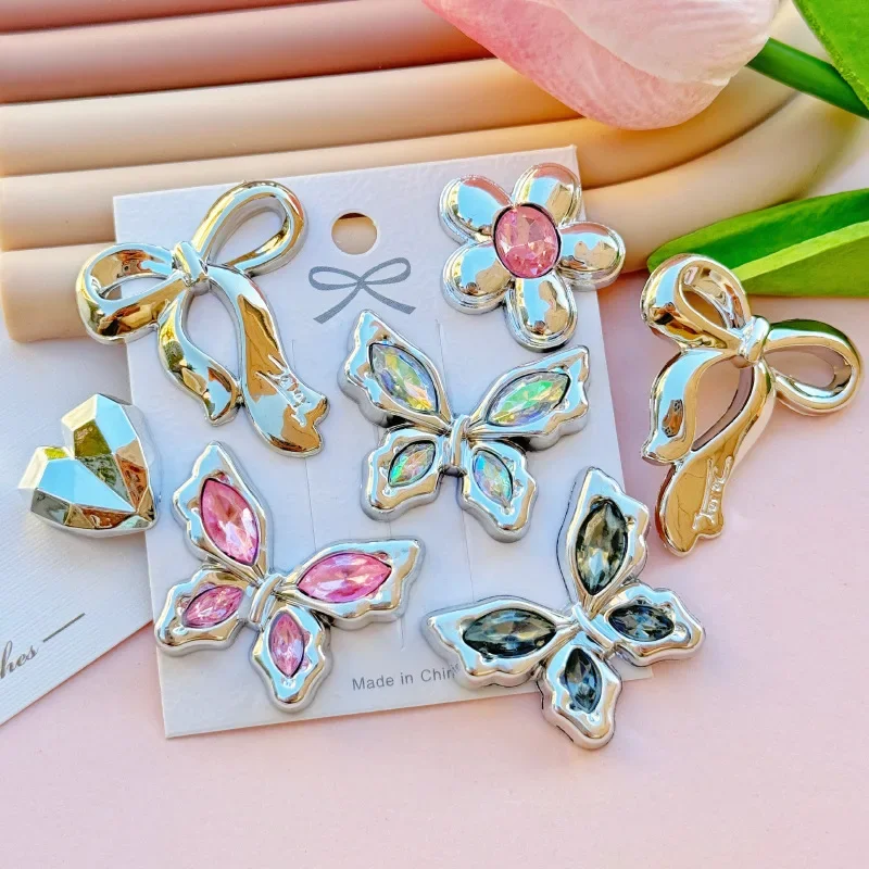 5pcs Diamond-set Butterfly Electroplated Acrylic Flatback DIY Jewelry Accessories Mobile Phone Accessories Material Wholesale