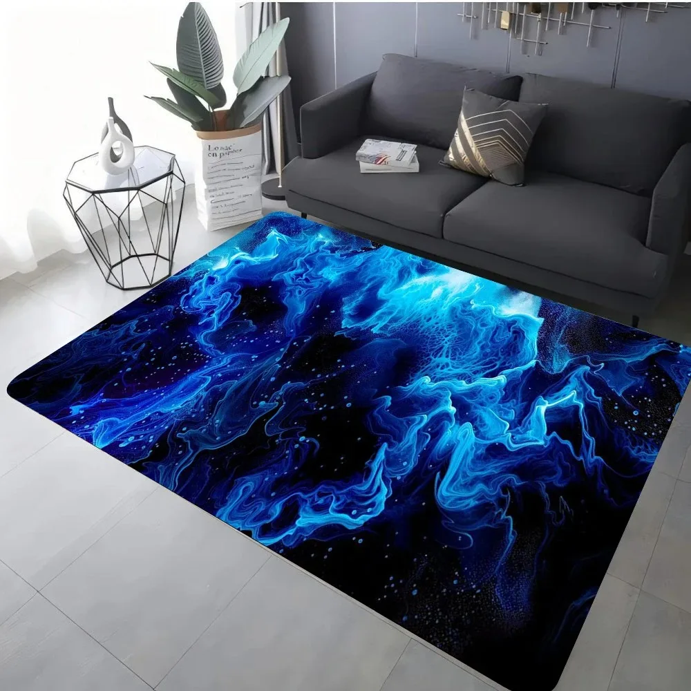 Blue Abstract Liquid Art Carpet Various Styles With Galaxy Smoke Energy Swirl Patterns Non Slip Rug For Living Room Decor