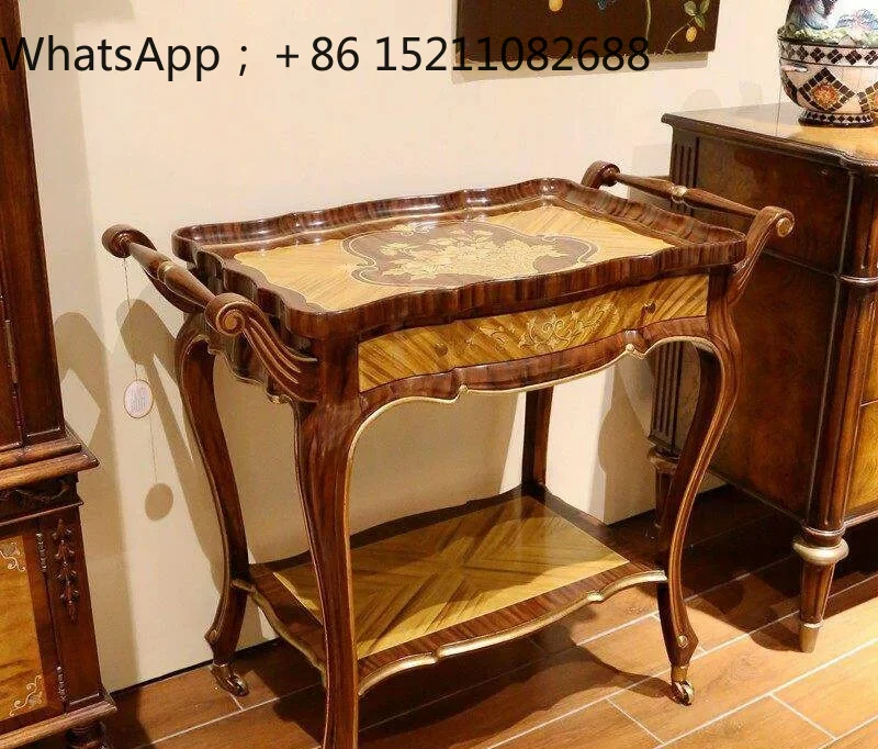 LLY rural wind copper foot dining car wood grain painted bucket double-layer dining car countertop veneer parquet dining car