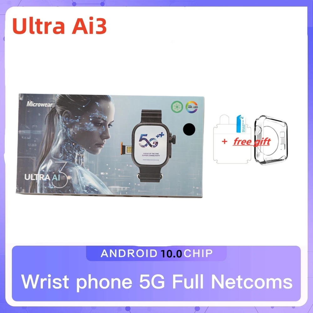 Microwear Ultra ai3 4G Android 10 Smartwatch Amoled HD Camera GPS WIFI Google Play Store APP Download Game Bluetooth Smart Watch