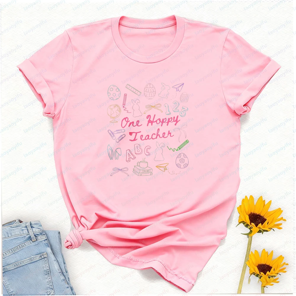 Easter Teacher Shirt One Hoppy Elementary Teacher Shirt Gift  Graphic T Shirts Oversized T Shirt Vintage High Quality Cotton
