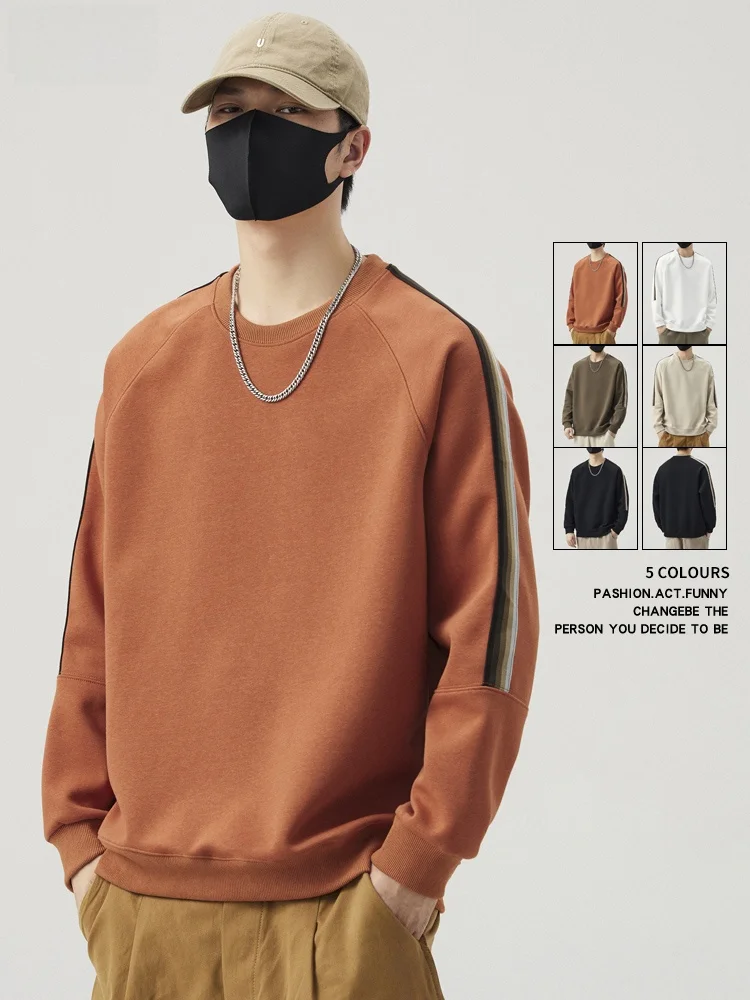 

Мужская полосатая толстовка свободного кроя с длинным рукавом, модная брендовая осенняя плотная повседневная футболка из хлопка и полиэстера