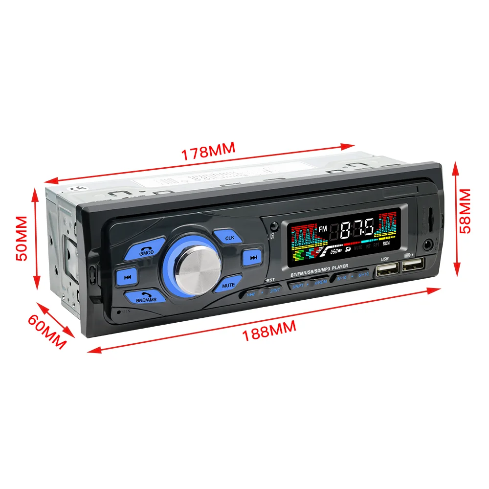 XVisitors Car Radio 1din Audio Bluetooth Stereo MP3 Player FM Receiver 60Wx4 Support Phone Charging AUX/USB/TF Card In Dash Kit