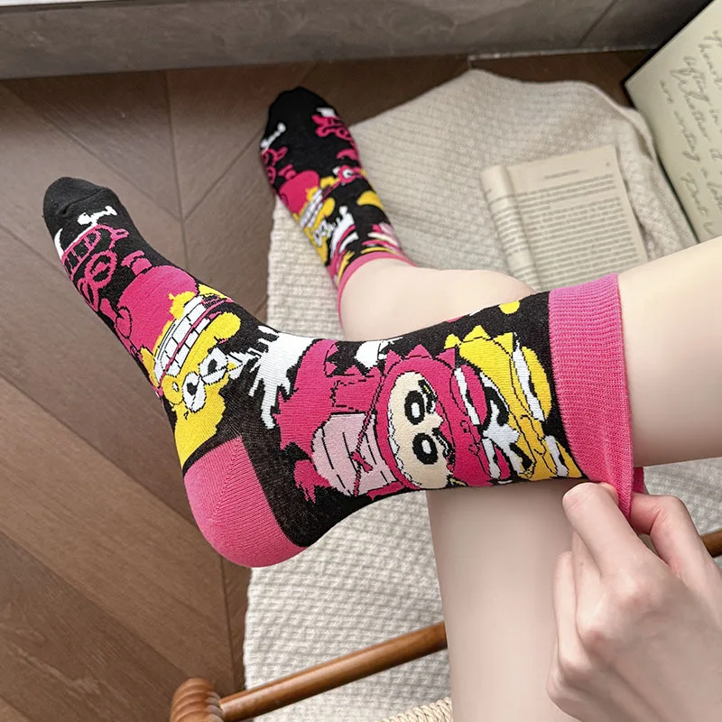 Calcetines con estampado de Crayon Shin Chan, calcetines de algodón transpirables hasta media pantorrilla, calcetines informales de dibujos animados para mujeres y hombres, regalo para fanáticos