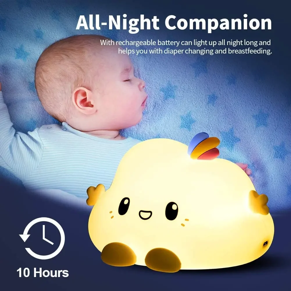 Children\'s Kids Gift Portable USB Rechargeable Battery Powered Cute Little Cloud Soft Silicon LED Night Lamp Light