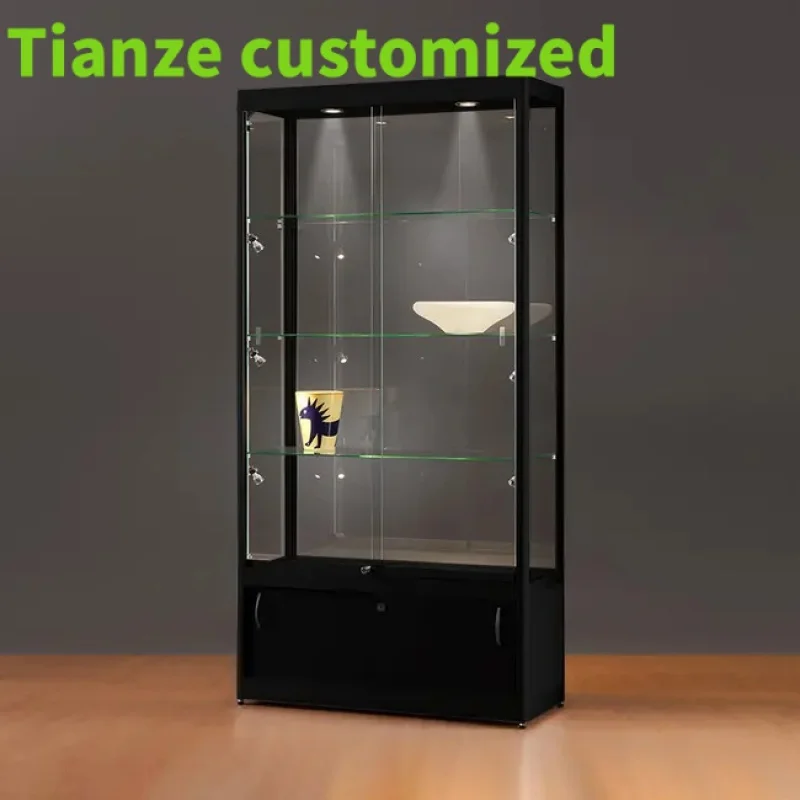 (customized)Fashionable Cheap Price Aluminum Frame Glass Tower Display Cabinet Retail Store Glass Showcase with Lo