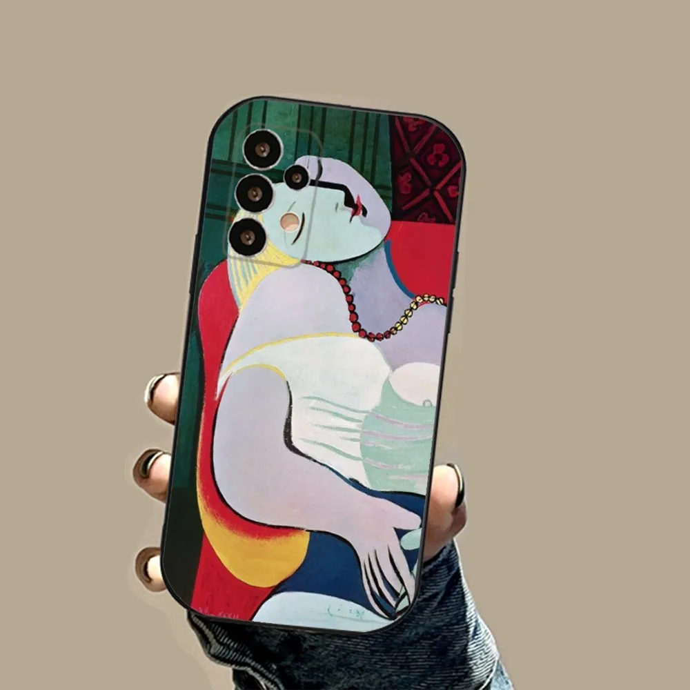 P-Pablo P-Picasso Art Phone Case For Samsung S24,23,23,22,30,21,10,9,Note20 Ultra,Lite,Ultra,5G,Plus,FE,Black Soft Case