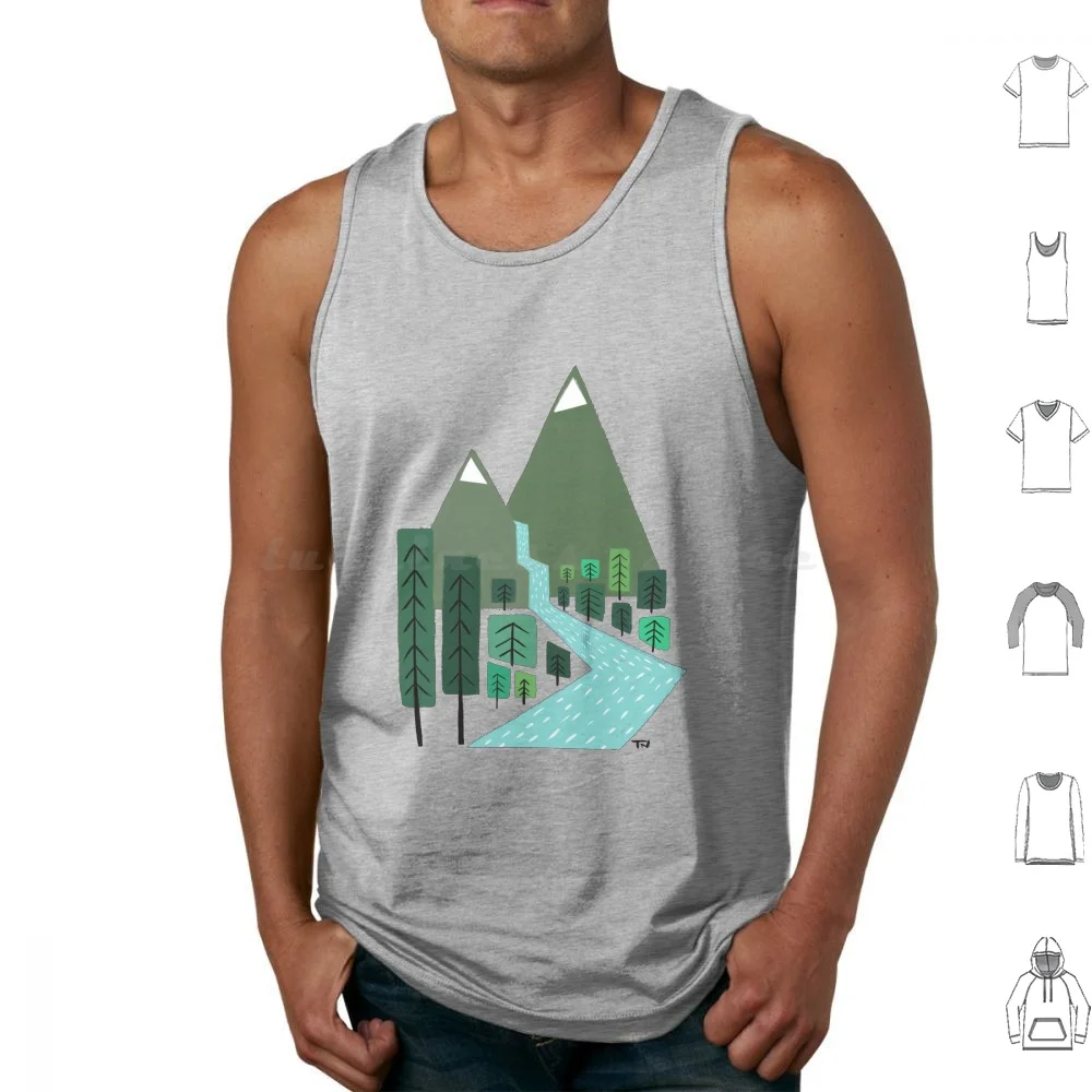 River Tank Tops Print Cotton Mountains Trees Cool Wild Wilderness Adventure Explore