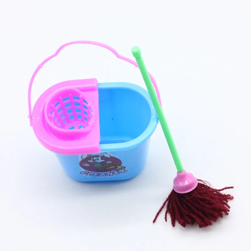 9 Uds. Suministros de limpieza para casa de muñecas en miniatura, Mini cubo, fregona, cepillo, escoba, juego de herramientas para el hogar, accesorios para muebles, chico BJD