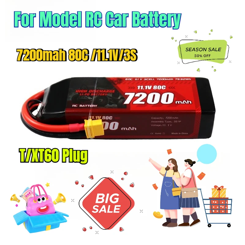 

7200mah 80C/11.1V/3S Rechargeable Batteries for Model RC Car Battery